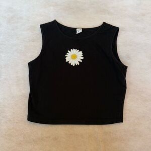 Black Sleeveless Top with Daisy Design
